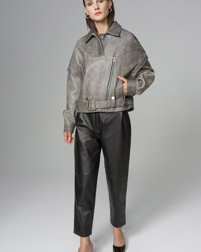 Gray Vintage Leather Jacket - Genuine Natural Leather - Leather Jackets - Buy Me Fur Ltd