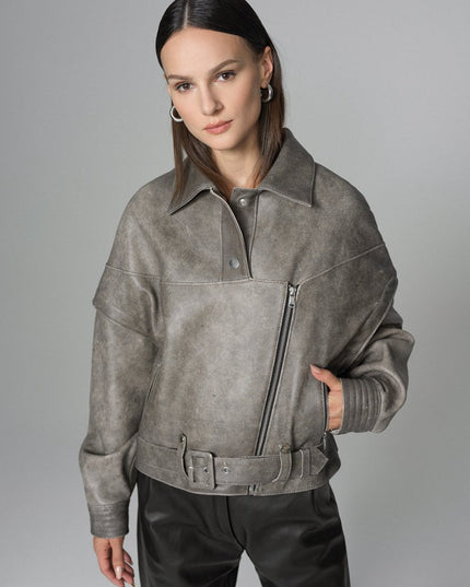 Gray Vintage Leather Jacket - Genuine Natural Leather - Leather Jackets - Buy Me Fur Ltd