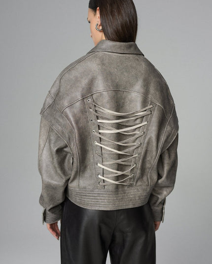 Gray Vintage Leather Jacket - Genuine Natural Leather - Leather Jackets - Buy Me Fur Ltd
