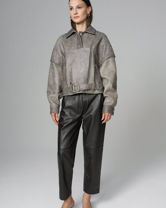 Gray Vintage Leather Jacket - Genuine Natural Leather - Leather Jackets - Buy Me Fur Ltd