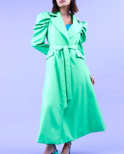 Green Eco Leather Grande Maxi Trench Coat - Faux Leather Coats - Buy Me Fur Ltd