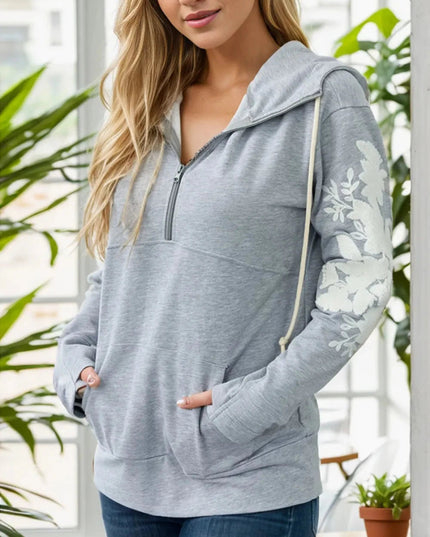 Half Zip Drawstring Hoodie with Pocket - Trendsi