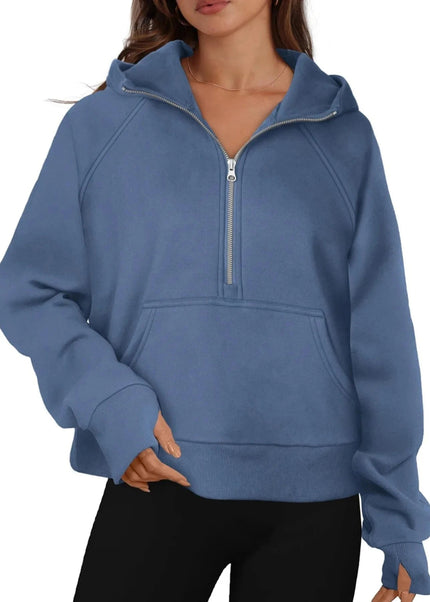 Half - Zip Hoodie with Kangaroo Pocket - Trendsi