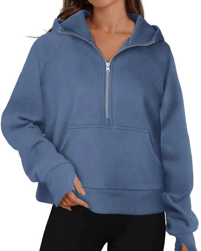 Half - Zip Hoodie with Kangaroo Pocket - Trendsi