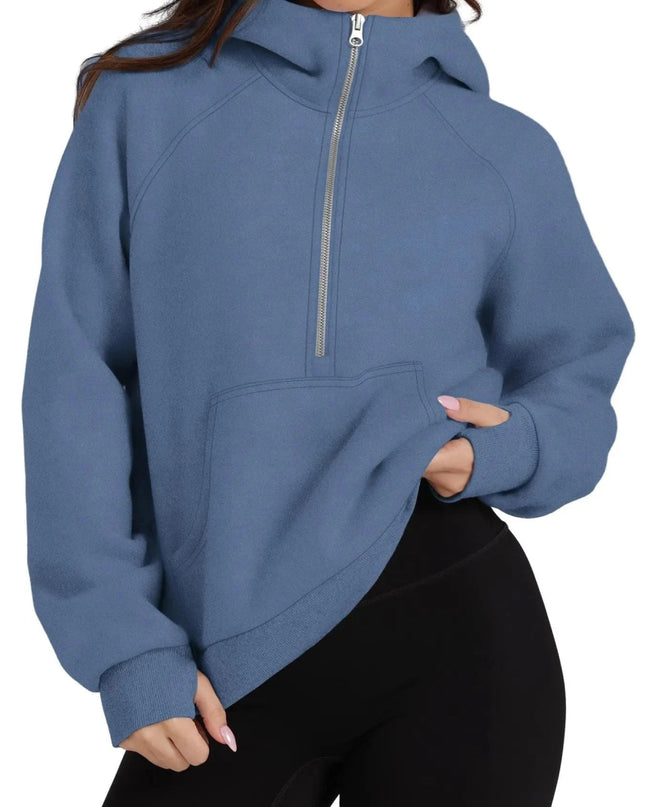 Half - Zip Hoodie with Kangaroo Pocket - Trendsi