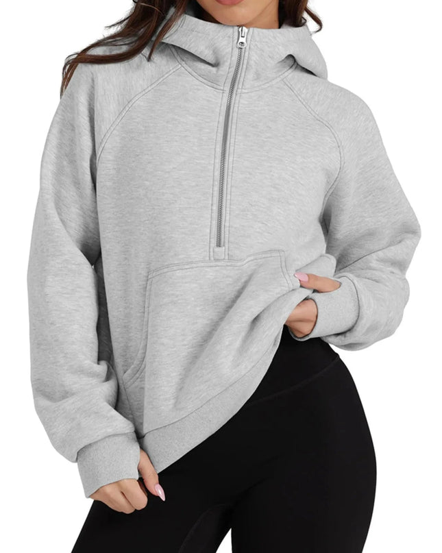 Half - Zip Hoodie with Kangaroo Pocket - Trendsi