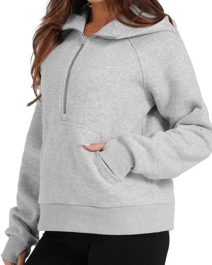 Half - Zip Hoodie with Kangaroo Pocket - Trendsi
