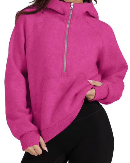Half - Zip Hoodie with Kangaroo Pocket - Trendsi