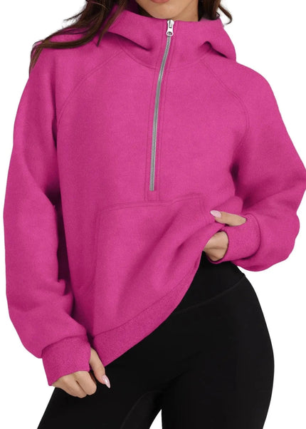 Half - Zip Hoodie with Kangaroo Pocket - Trendsi