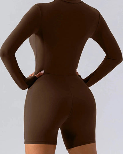 Half Zip Long Sleeve Active Romper - Trendsi