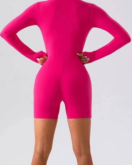Half Zip Long Sleeve Active Romper - Trendsi