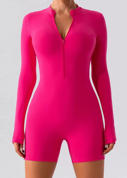 Half Zip Long Sleeve Active Romper - Trendsi