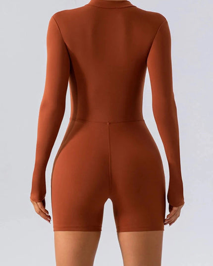 Half Zip Long Sleeve Active Romper - Trendsi