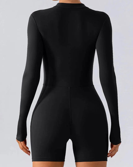 Half Zip Long Sleeve Active Romper - Trendsi