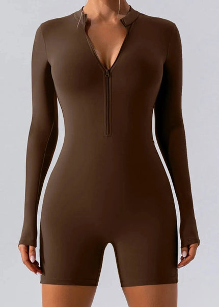 Half Zip Long Sleeve Active Romper - Trendsi