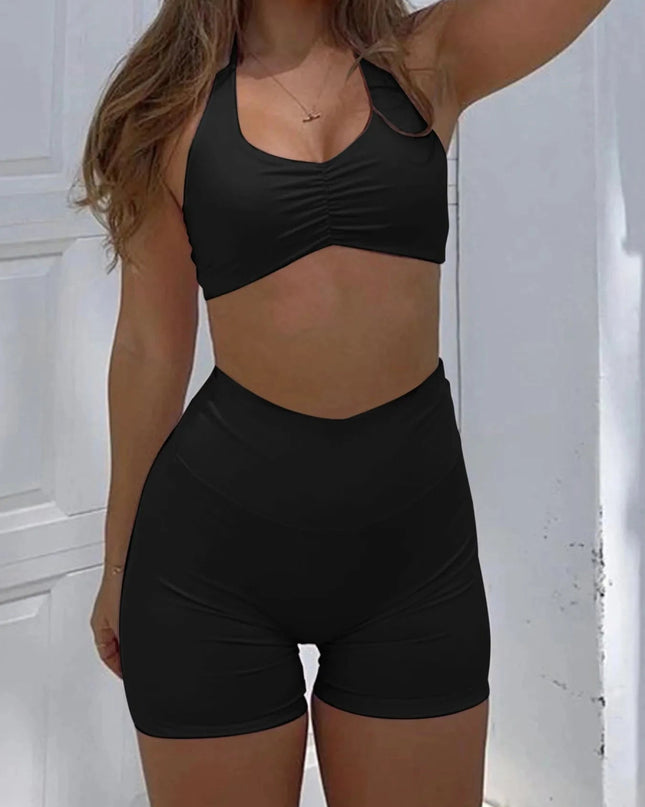 Halter Neck Cami and Shorts Active Set - Trendsi