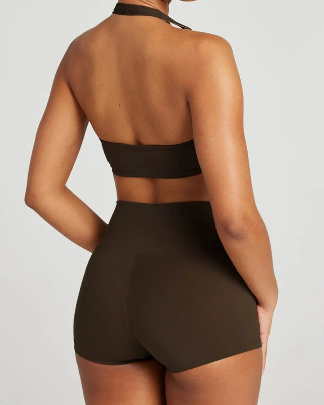 Halter Neck Cami and Shorts Active Set - Trendsi