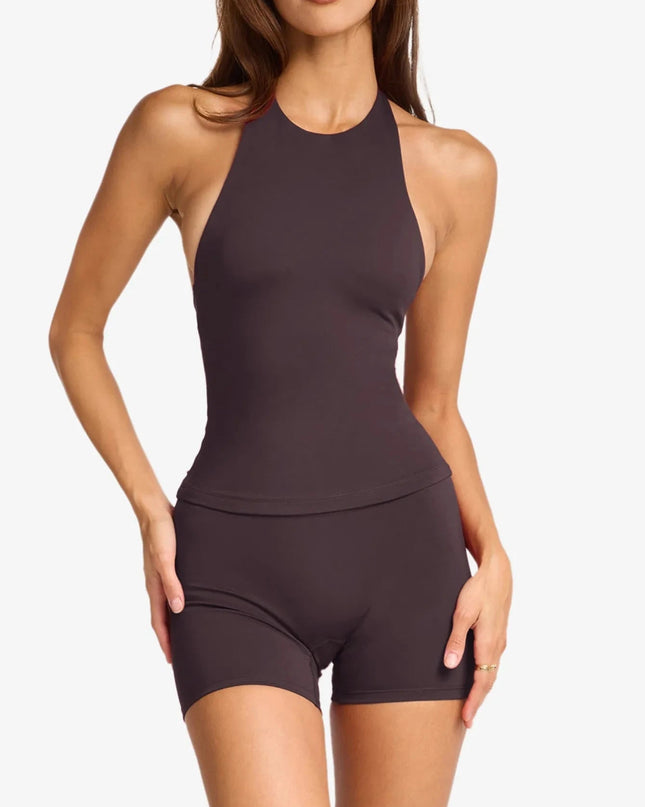 Halter Neck Cami and Shorts Active Set - Trendsi