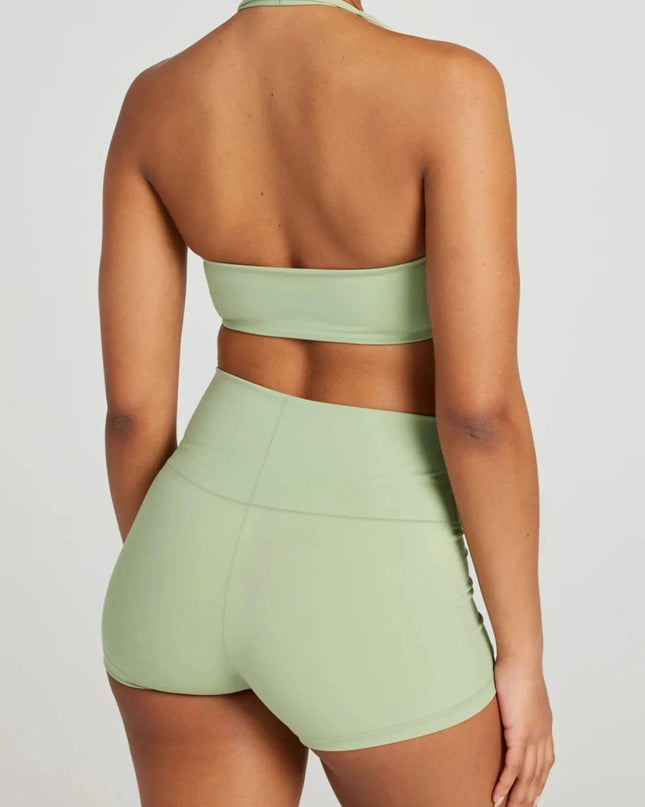 Halter Neck Cami and Shorts Active Set - Trendsi