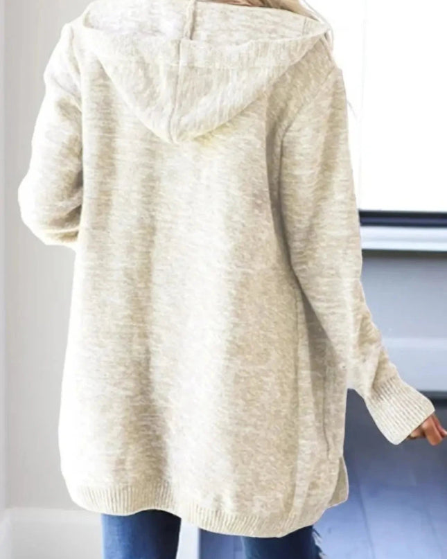 Heathered Open Front Cardigan with Pockets - Trendsi
