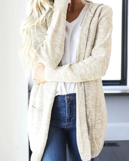 Heathered Open Front Cardigan with Pockets - Trendsi