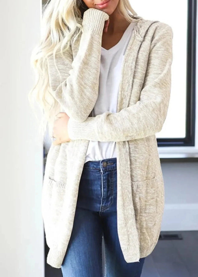 Heathered Open Front Cardigan with Pockets - Trendsi