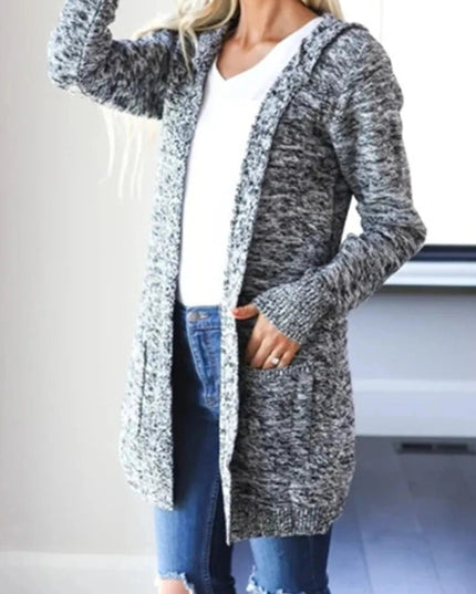 Heathered Open Front Cardigan with Pockets - Trendsi