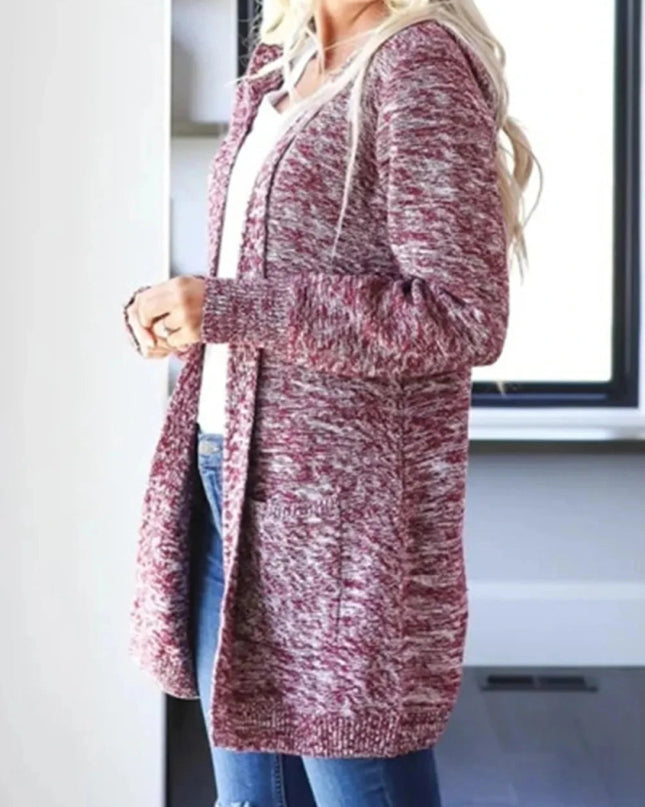 Heathered Open Front Cardigan with Pockets - Trendsi