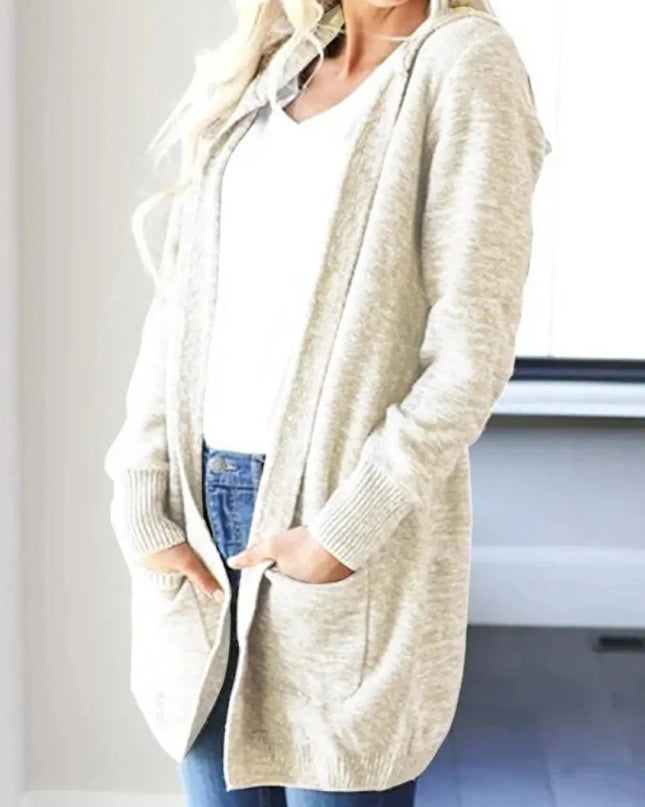 Heathered Open Front Cardigan with Pockets - Trendsi