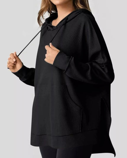 High - Low Hoodie with Kangaroo Pocket - Trendsi