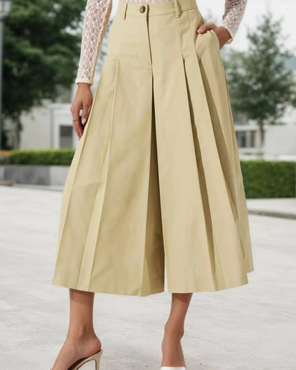 High - Waisted Pleated Wide - Leg Cropped Pants - Trendsi
