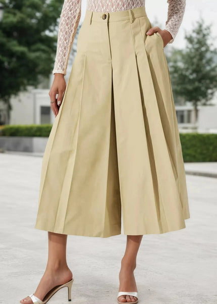 High - Waisted Pleated Wide - Leg Cropped Pants - Trendsi