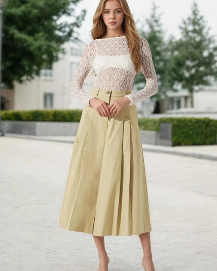 High - Waisted Pleated Wide - Leg Cropped Pants - Trendsi