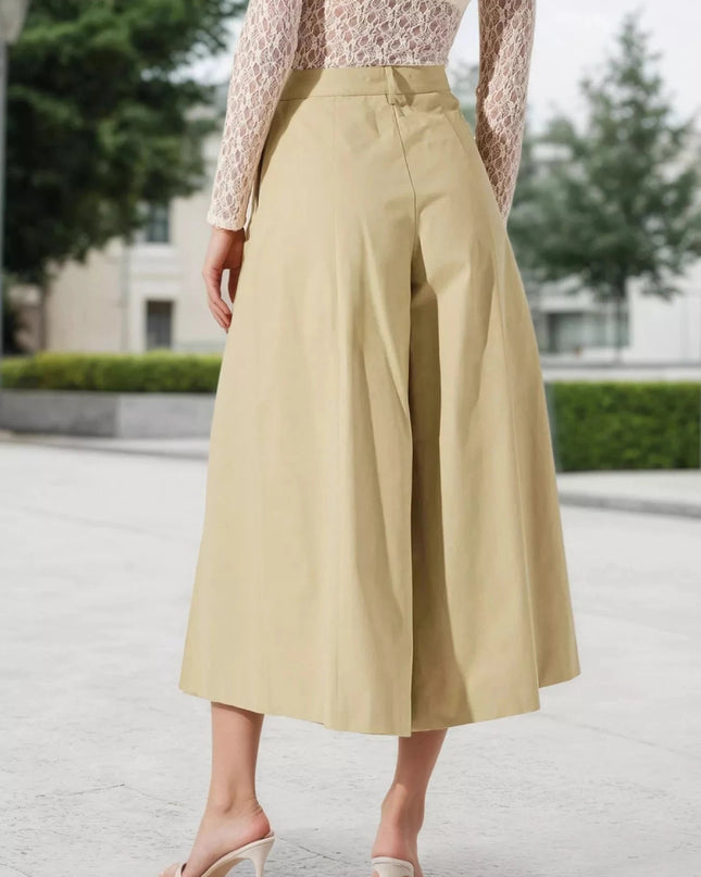 High - Waisted Pleated Wide - Leg Cropped Pants - Trendsi