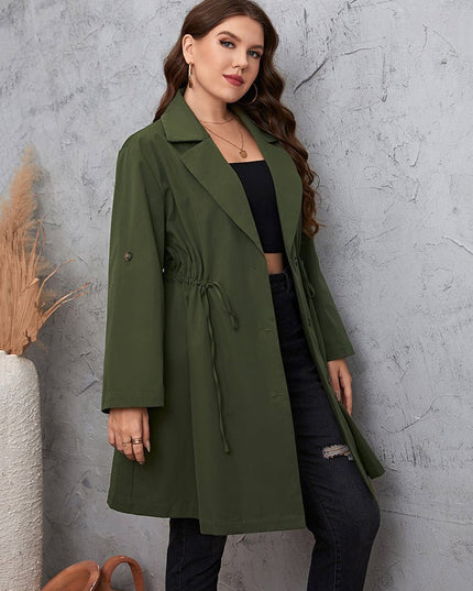 Honey Plus Size Lapel Collar Trench Coat