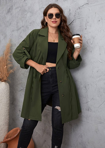 Honey Plus Size Lapel Collar Trench Coat