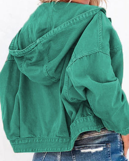 Hooded Dropped Shoulder Denim Jacket - Trendsi