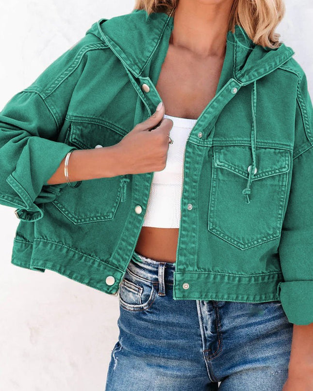 Hooded Dropped Shoulder Denim Jacket - Trendsi
