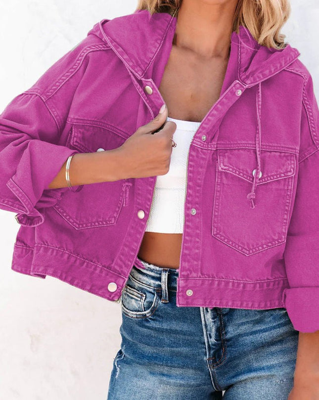 Hooded Dropped Shoulder Denim Jacket - Trendsi