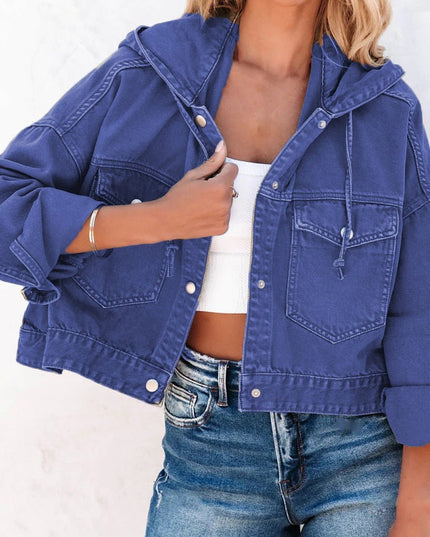 Hooded Dropped Shoulder Denim Jacket - Trendsi