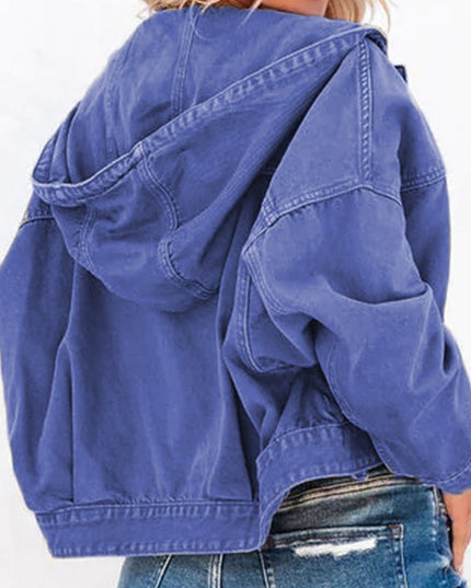 Hooded Dropped Shoulder Denim Jacket - Trendsi