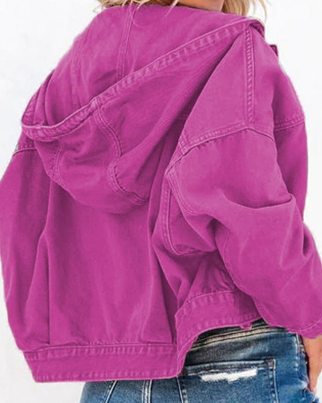 Hooded Dropped Shoulder Denim Jacket - Trendsi