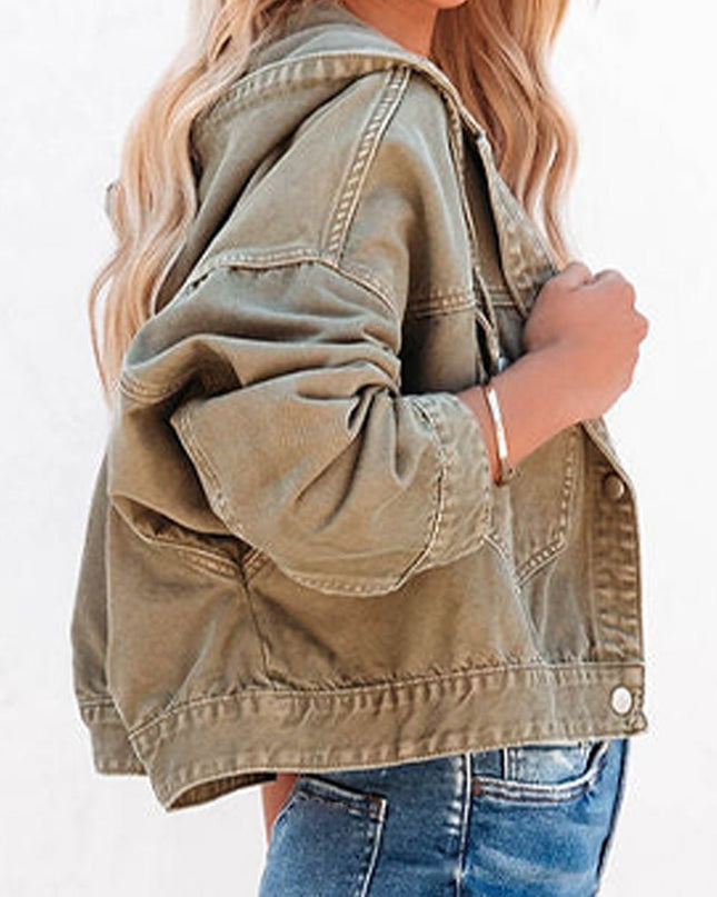 Hooded Dropped Shoulder Denim Jacket - Trendsi