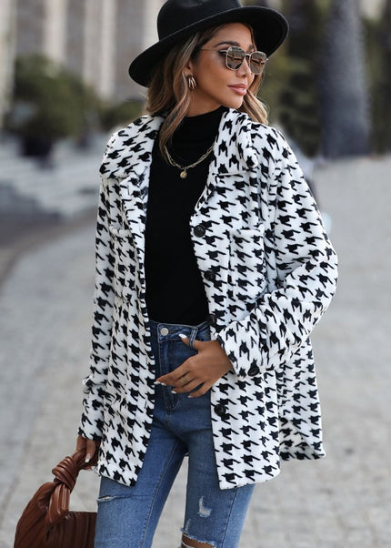 Houndstooth Button Down Jacket - Trendsi