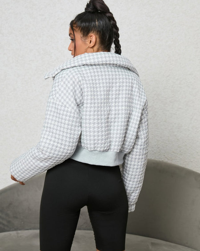 Houndstooth Zip - Up Jacket - Trendsi