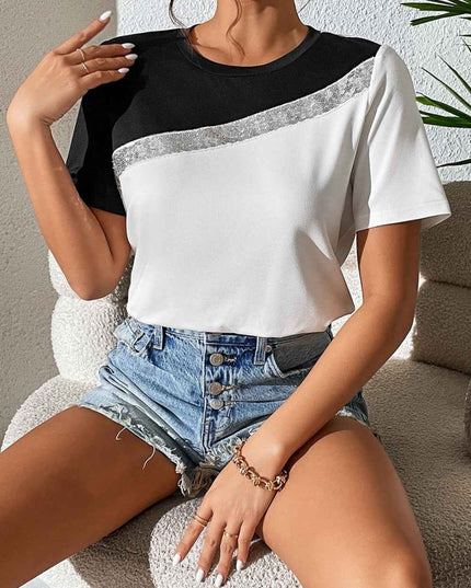 Ivy Lane Contrast Color Round Neck Short Sleeve Tee - Trendsi