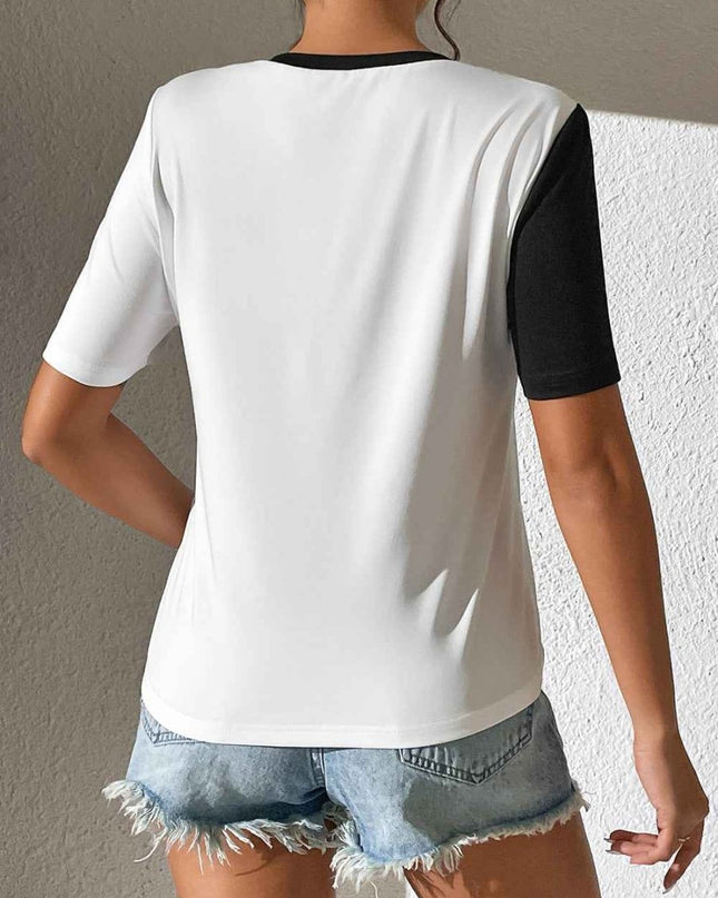 Ivy Lane Contrast Color Round Neck Short Sleeve Tee - Trendsi