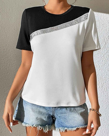 Ivy Lane Contrast Color Round Neck Short Sleeve Tee - Trendsi