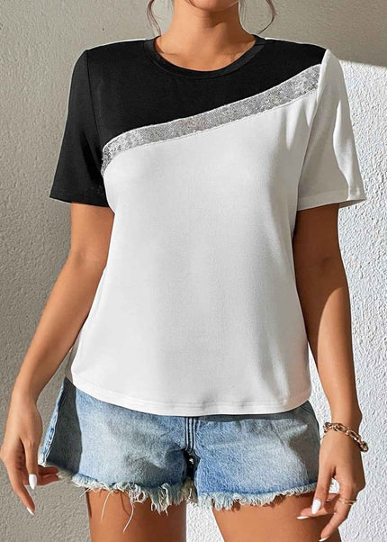Ivy Lane Contrast Color Round Neck Short Sleeve Tee - Trendsi
