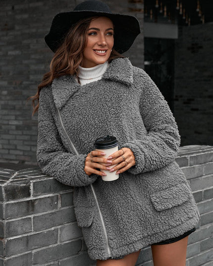 Ivy Lane Zip - Up Collared Teddy Jacket - Trendsi